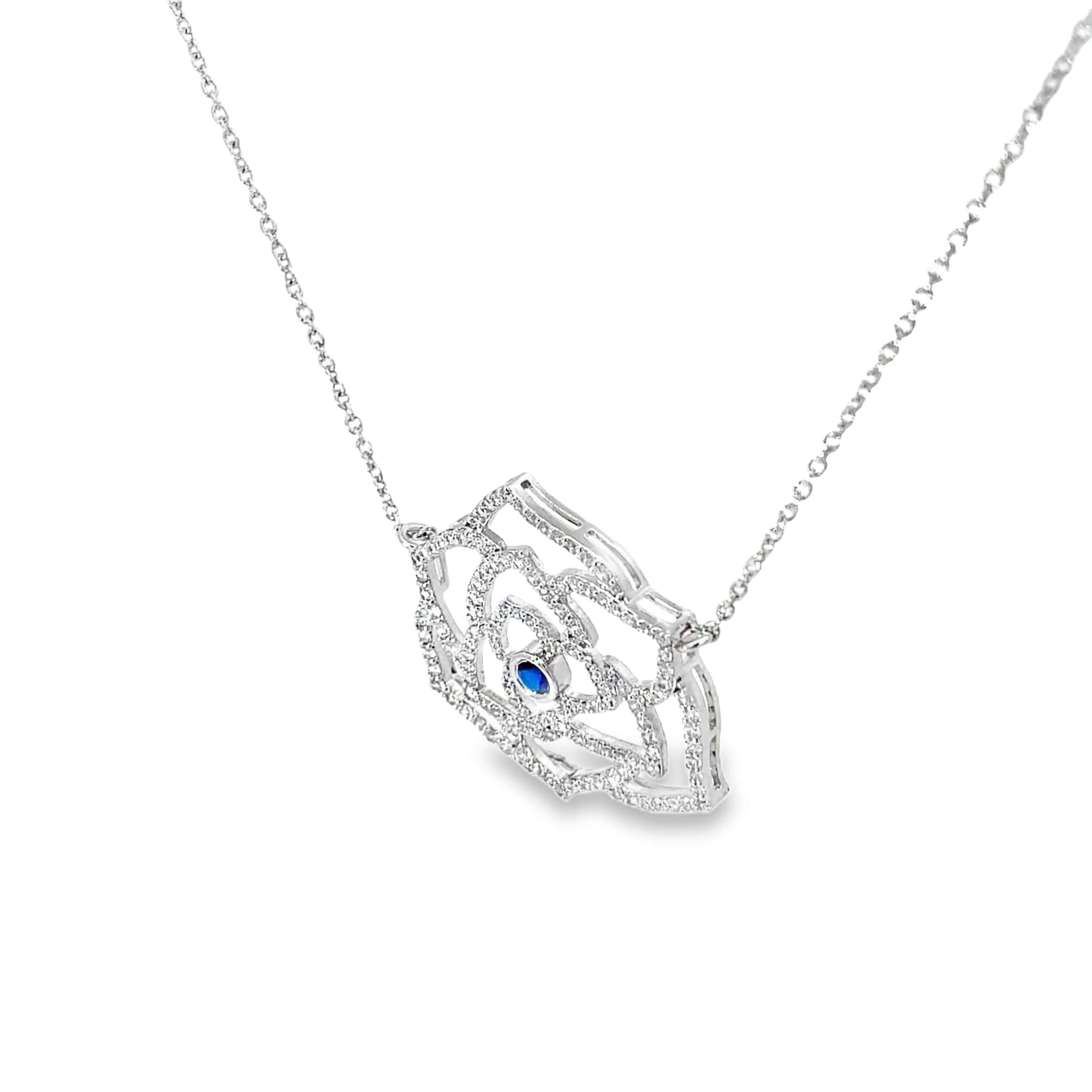 SAPPHIRE BLOOM ROSE SILVER PENDANT CHAIN