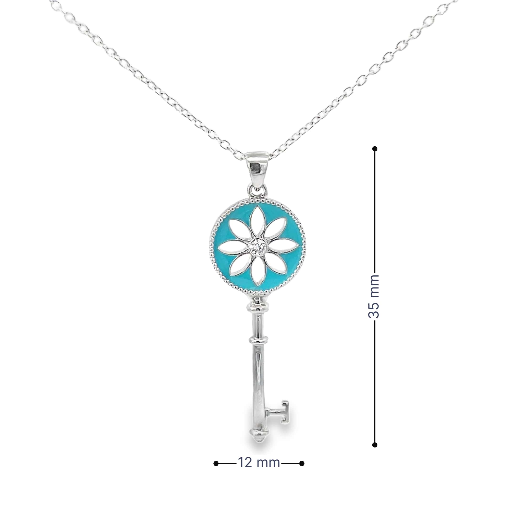 TURQUOISE FLOWER KEY SILVER PENDANT CHAIN