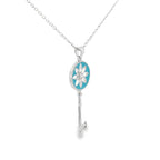 TURQUOISE FLOWER KEY SILVER PENDANT CHAIN