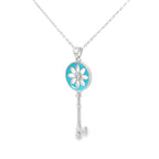 TURQUOISE FLOWER KEY SILVER PENDANT CHAIN
