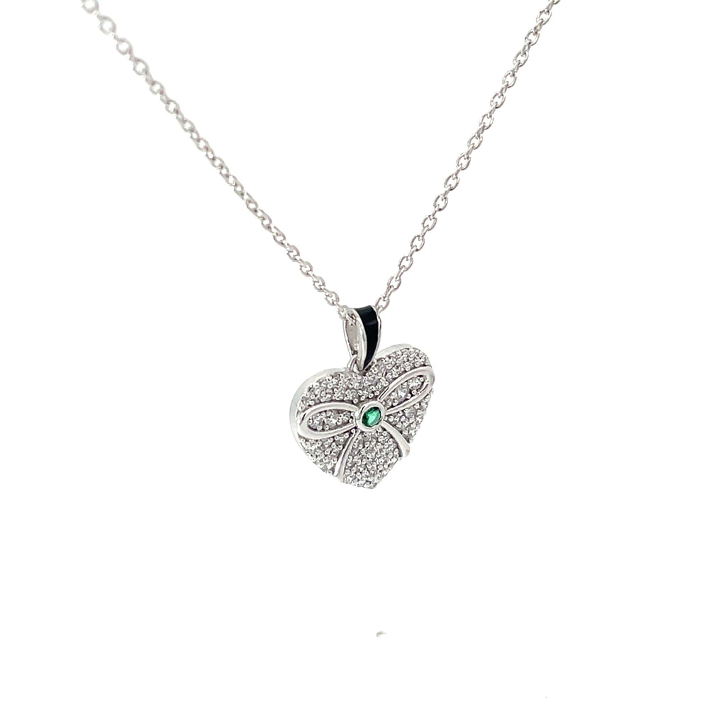 TIED WITH LOVE – GREEN GEM SILVER PENDANT CHAIN