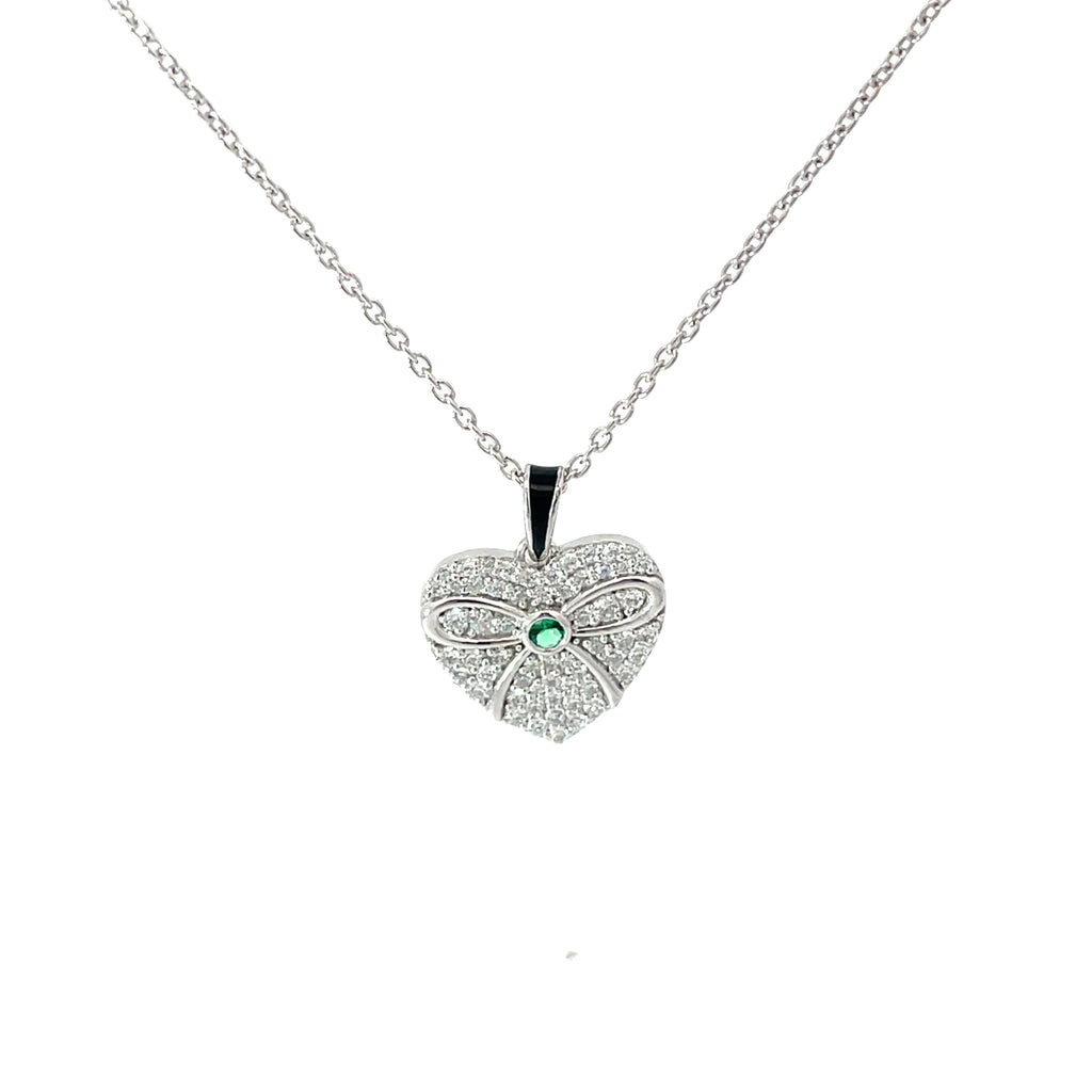 TIED WITH LOVE – GREEN GEM SILVER PENDANT CHAIN