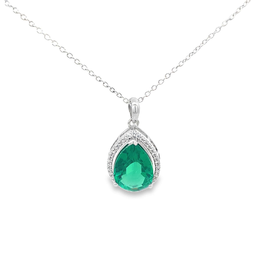 ROYAL GREEN PEAR CUT SILVER PENDANT CHAIN