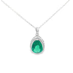 ROYAL GREEN PEAR CUT SILVER PENDANT CHAIN