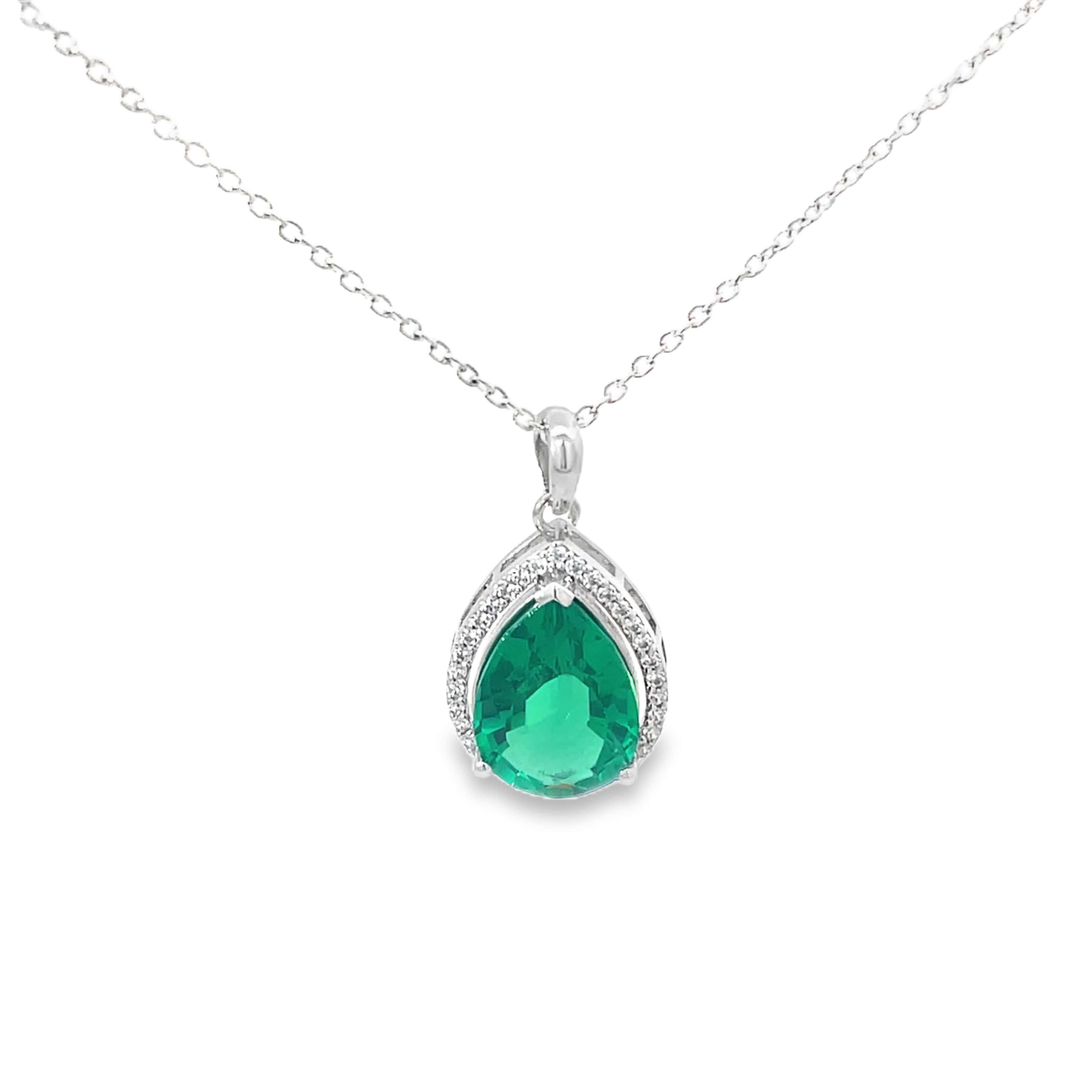 ROYAL GREEN PEAR CUT SILVER PENDANT CHAIN