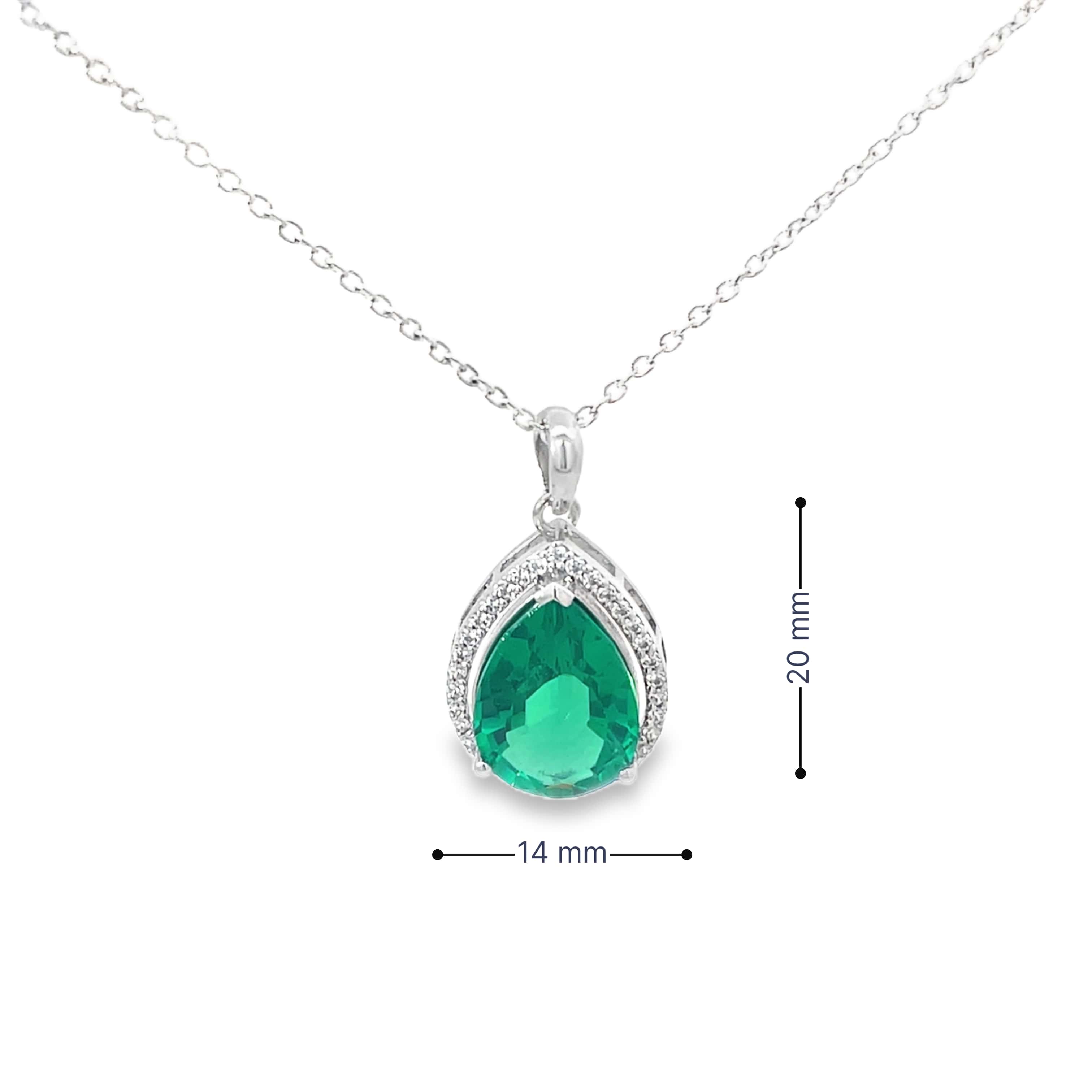 ROYAL GREEN PEAR CUT SILVER PENDANT CHAIN