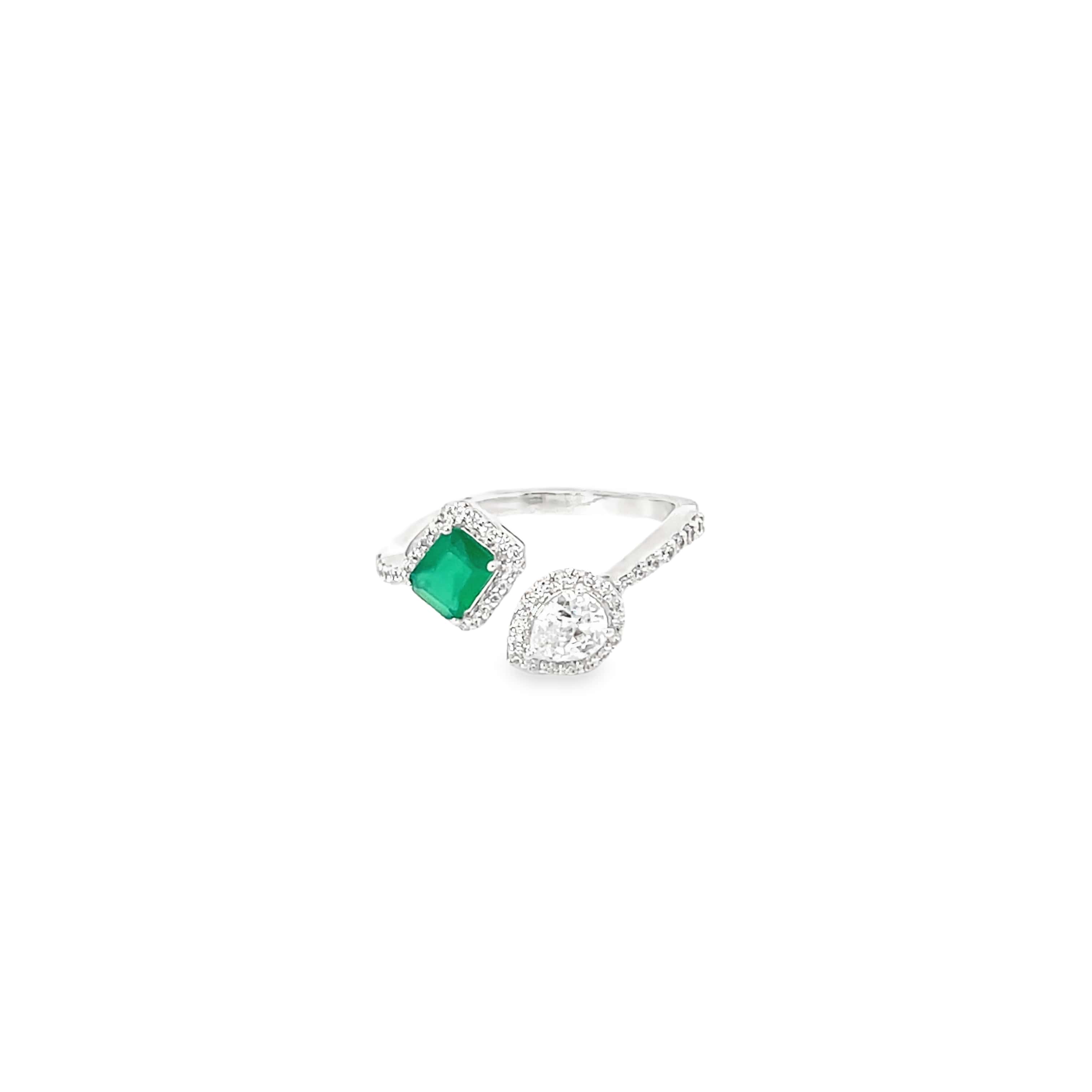 EMERALD TEAR DUET SILVER RING