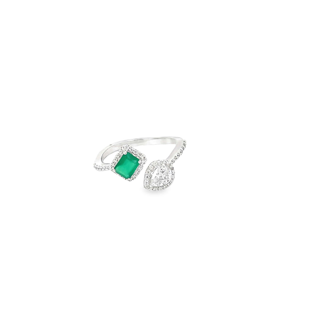 EMERALD TEAR DUET SILVER RING