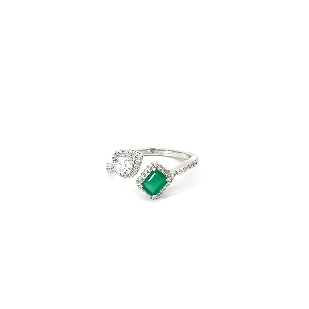 EMERALD TEAR DUET SILVER RING