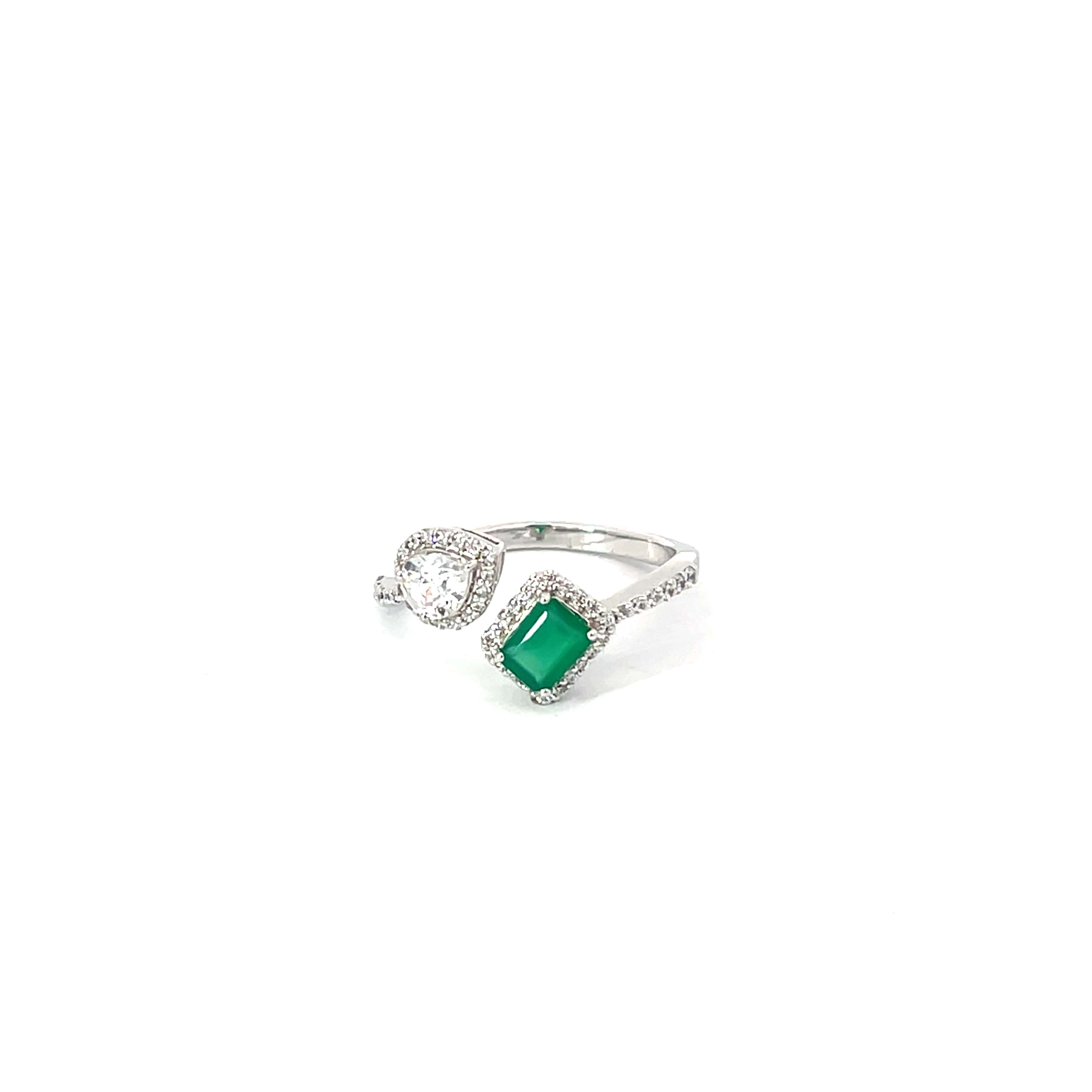 EMERALD TEAR DUET SILVER RING