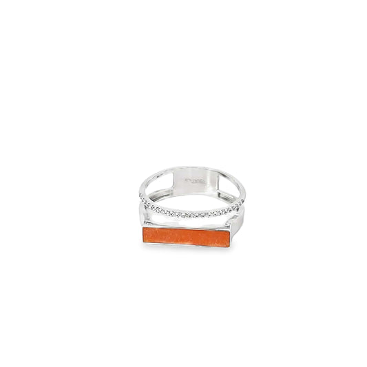 LUXURY ORANGE INLAY SILVER RING
