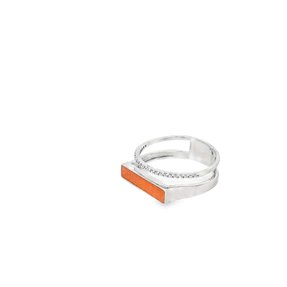 LUXURY ORANGE INLAY SILVER RING