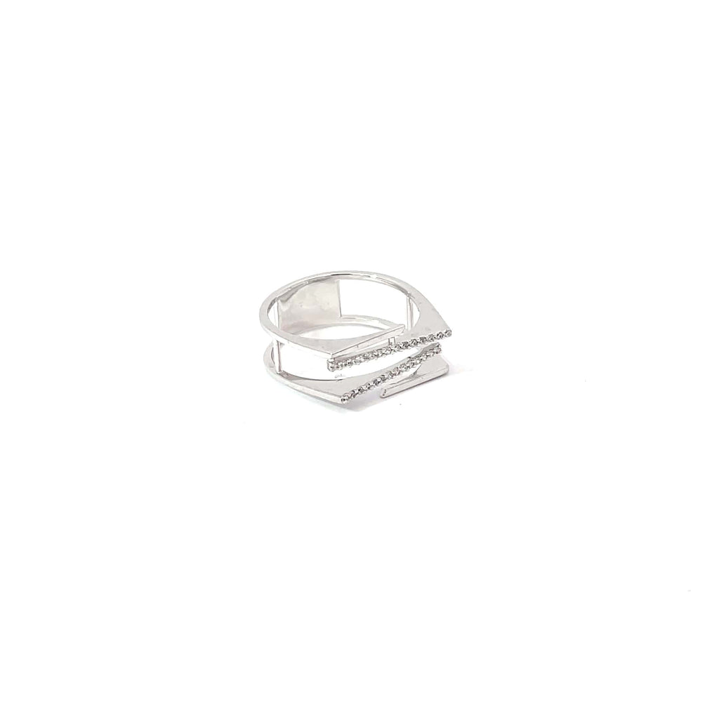 EDGY STACKED DESIGN SILVER RING