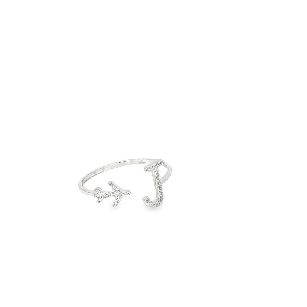 PERSONALISED J INITIAL AIRPLANE SILVER RING