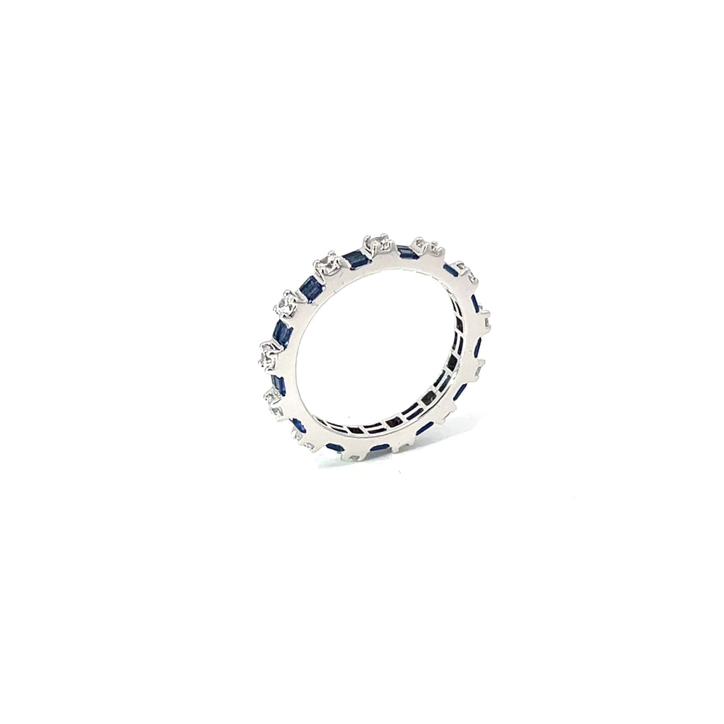 BAGUETTE CUT SAPPHIRE SILVER BAND RING