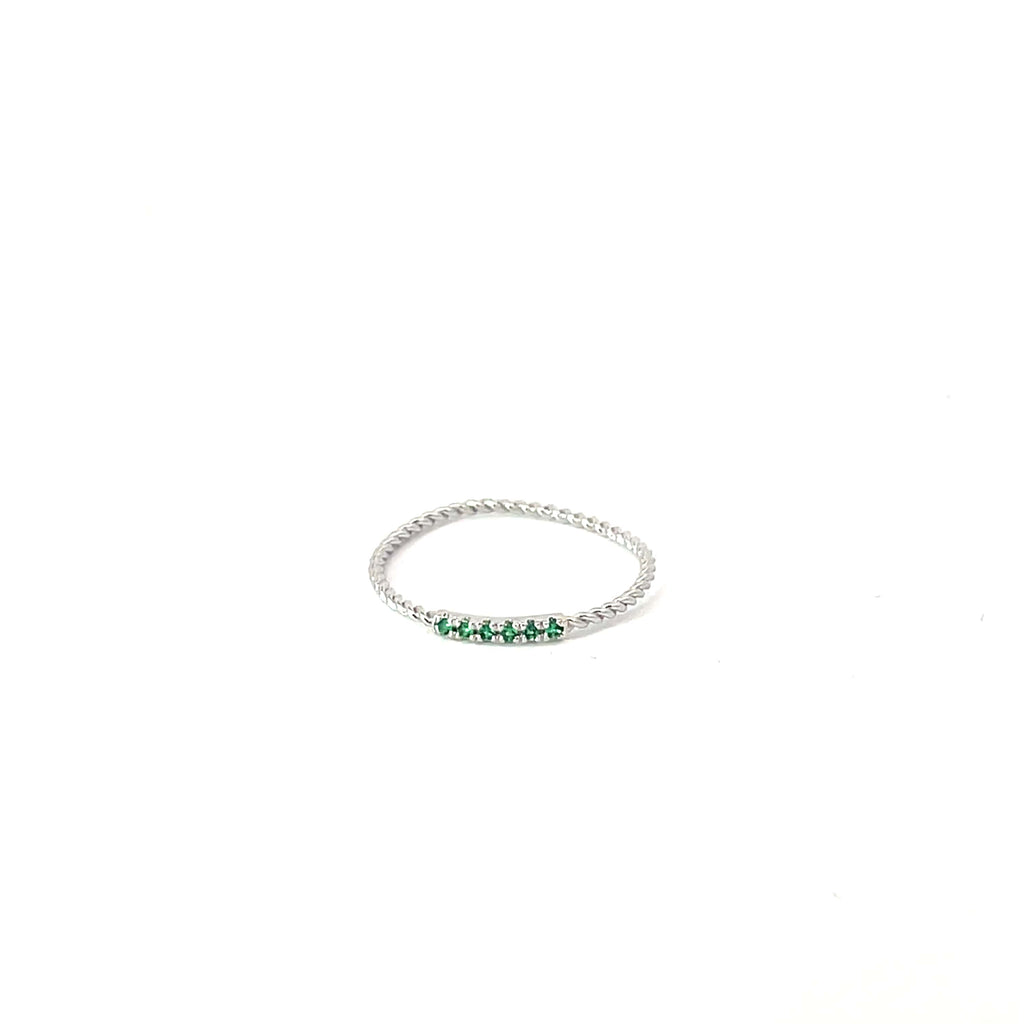 TWISTED SILVER BAND WITH EMERALD STONES