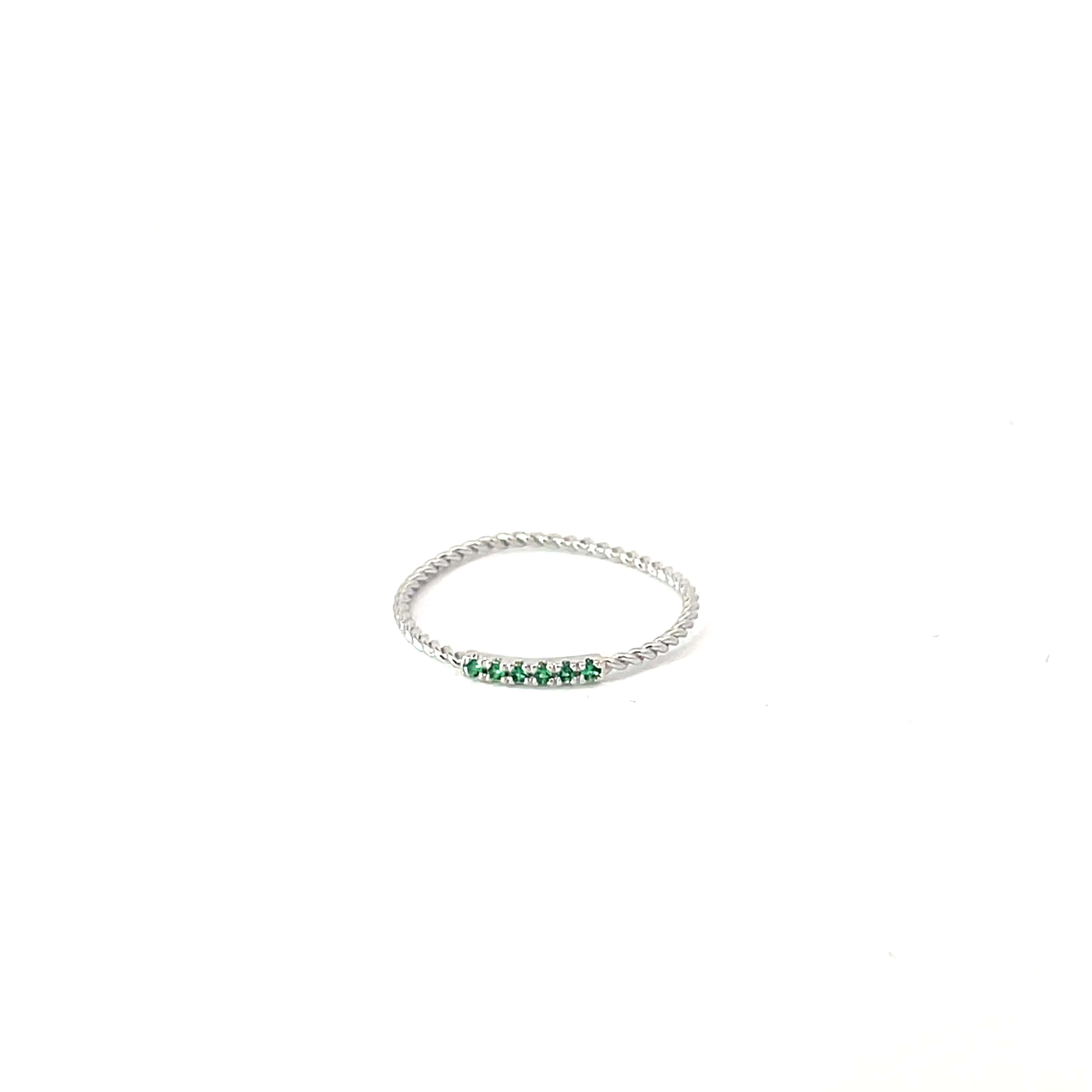 TWISTED SILVER BAND WITH EMERALD STONES