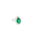 PEAR EMERALD HALO RING IN SILVER