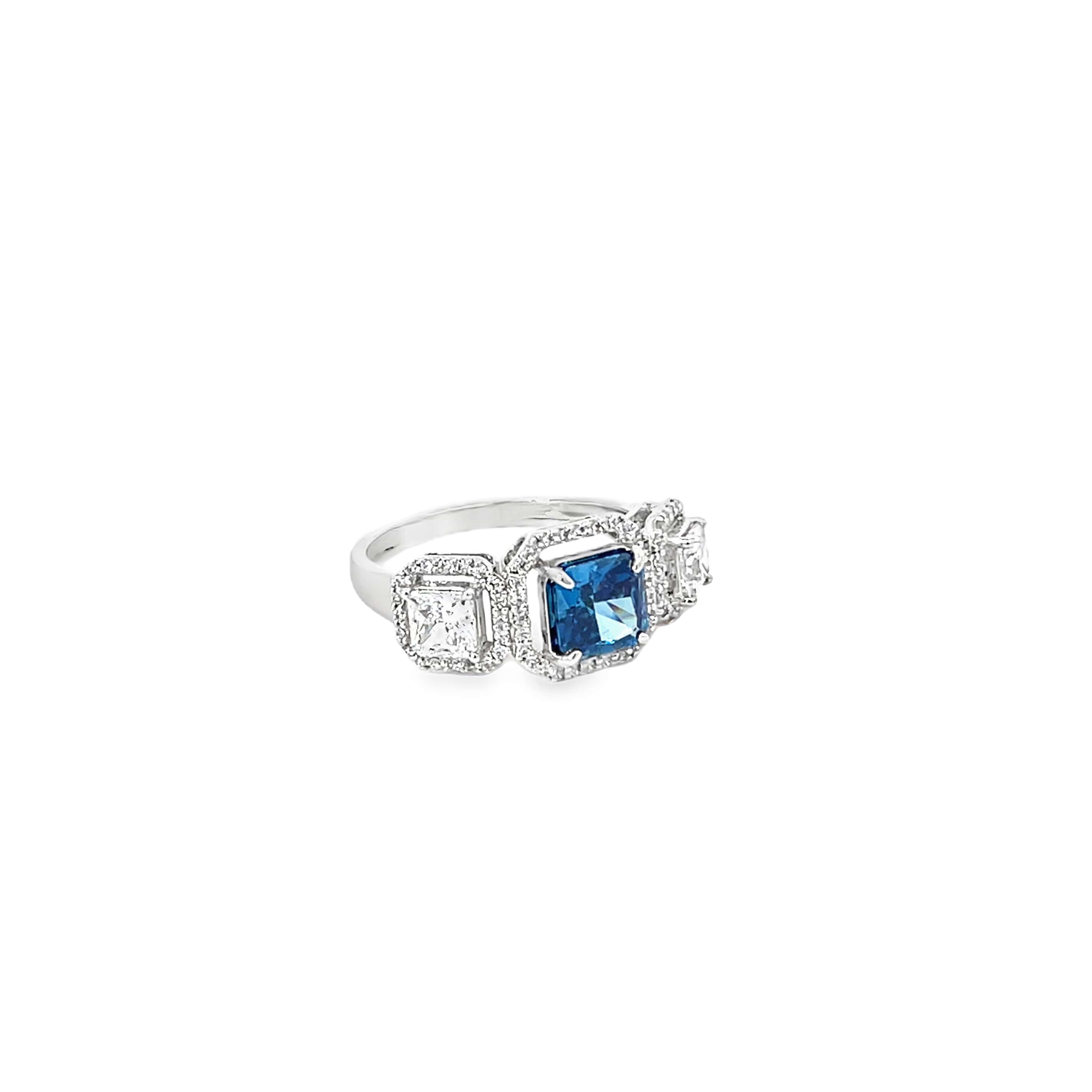 ROYAL BLUE PRINCESS CUT SILVER RING