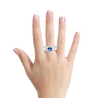 ROYAL BLUE PRINCESS CUT SILVER RING