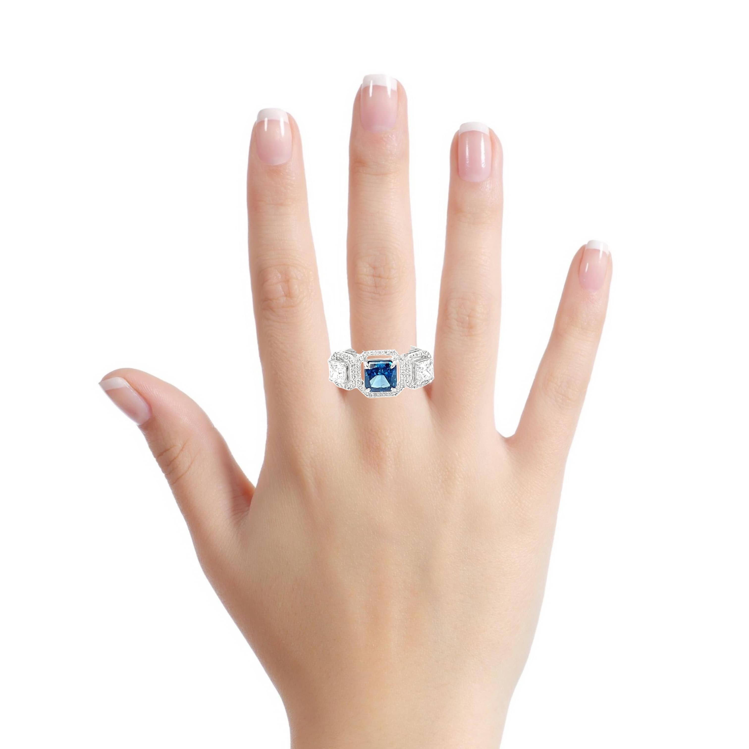 ROYAL BLUE PRINCESS CUT SILVER RING
