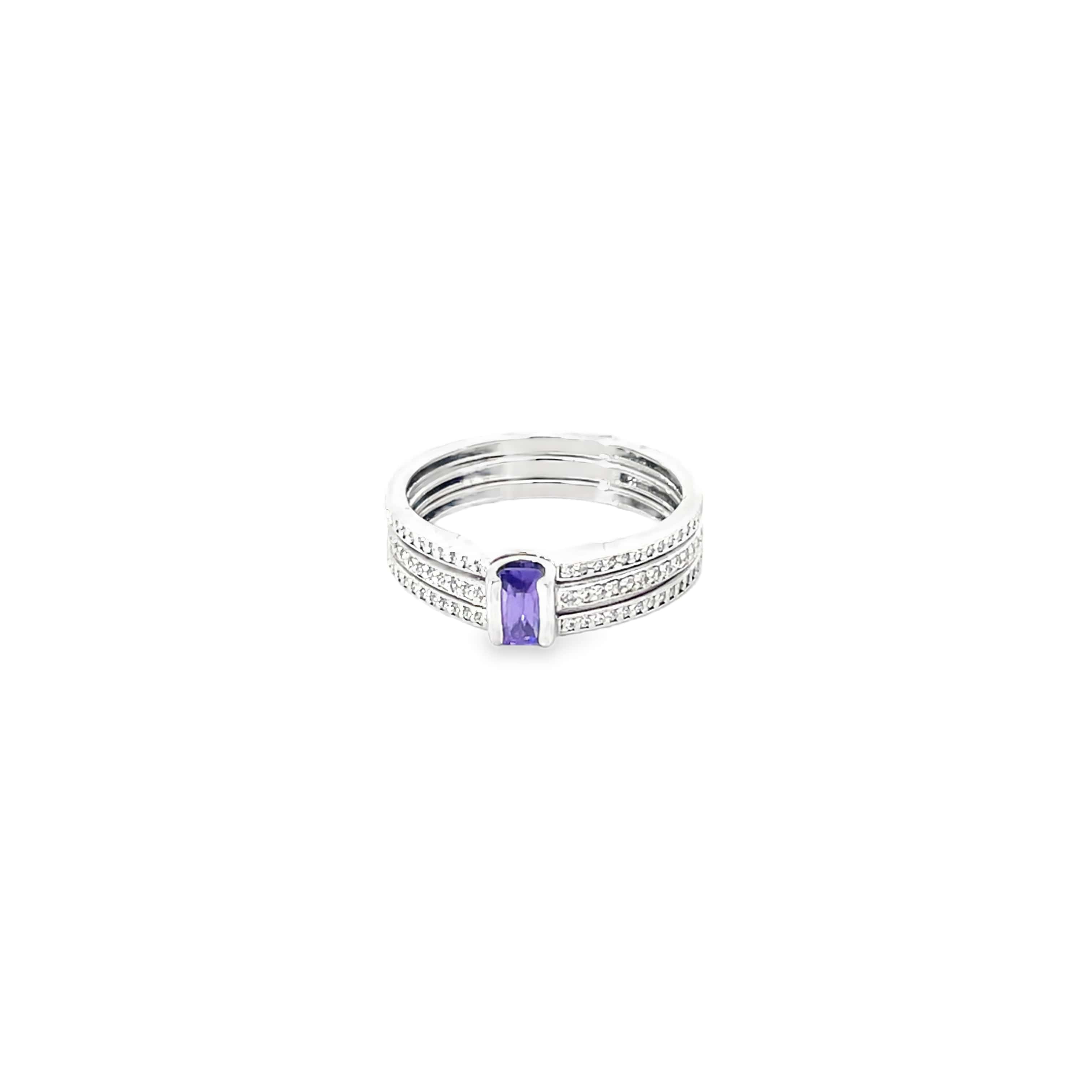 THREE BAND AMETHYST CZ STATEMENT SILVER RING
