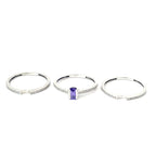 THREE BAND AMETHYST CZ STATEMENT SILVER RING