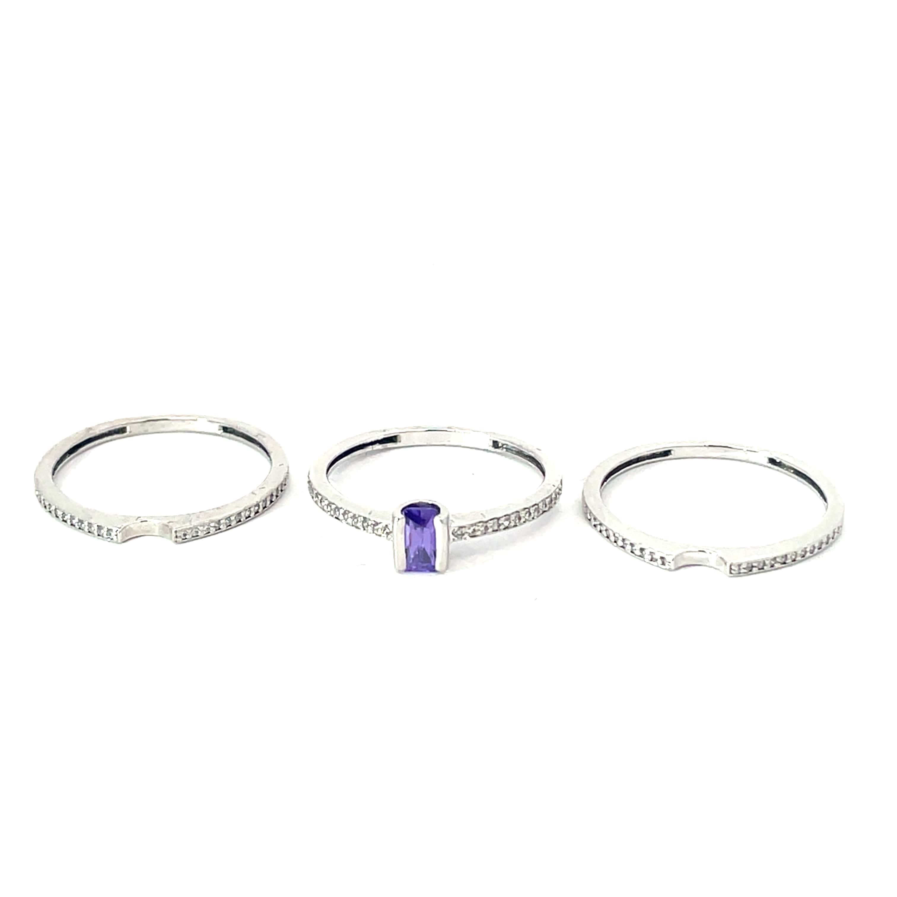 THREE BAND AMETHYST CZ STATEMENT SILVER RING