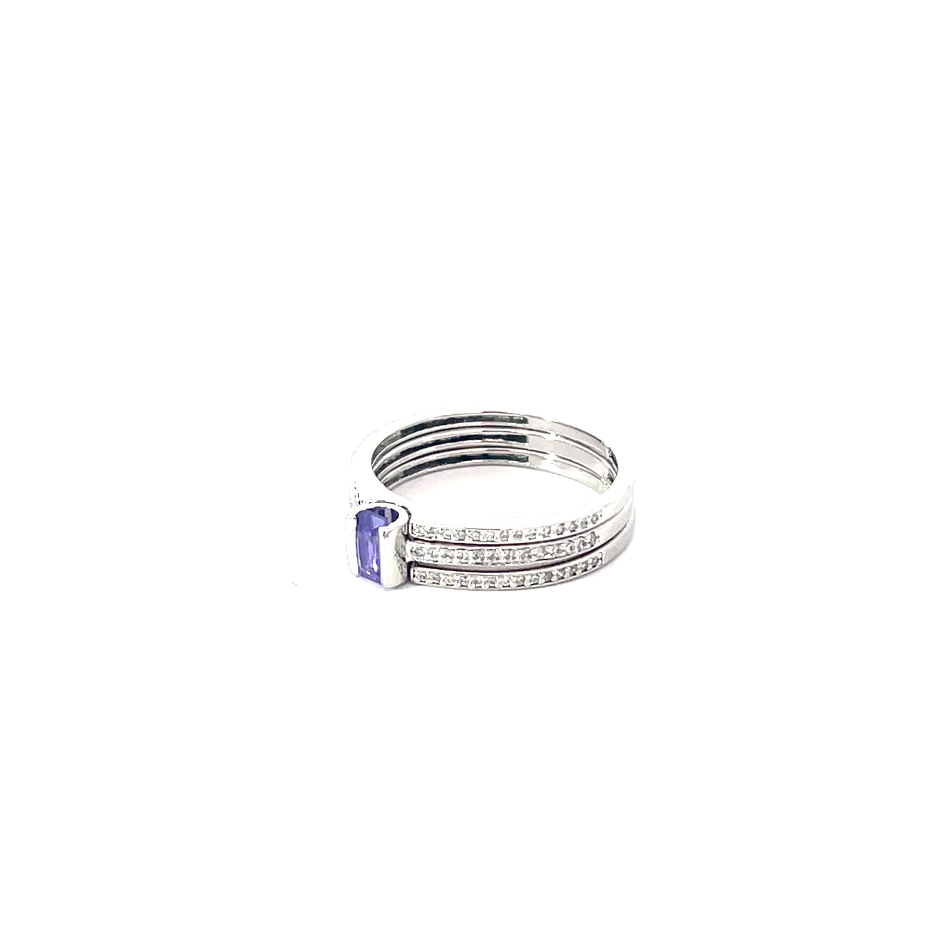 THREE BAND AMETHYST CZ STATEMENT SILVER RING