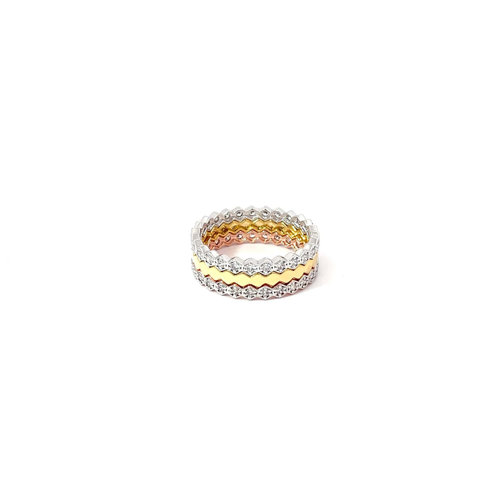 TRICOLOR CHEVRON STACK SILVER RING