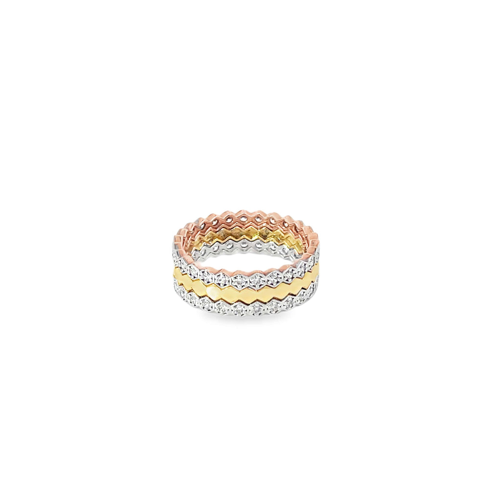 TRICOLOR CHEVRON STACK SILVER RING