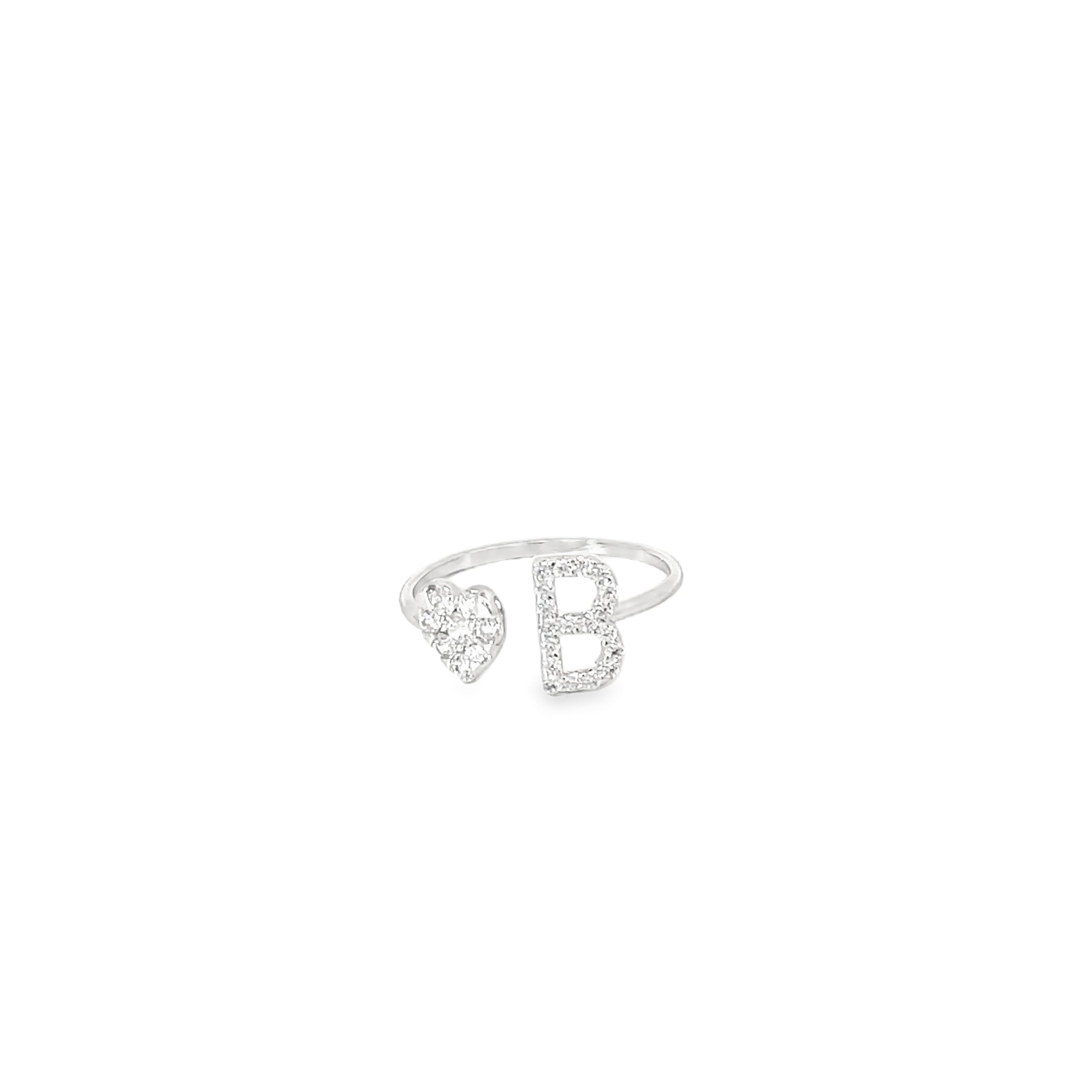 PERSONALISED B INITIAL HEART SILVER RING