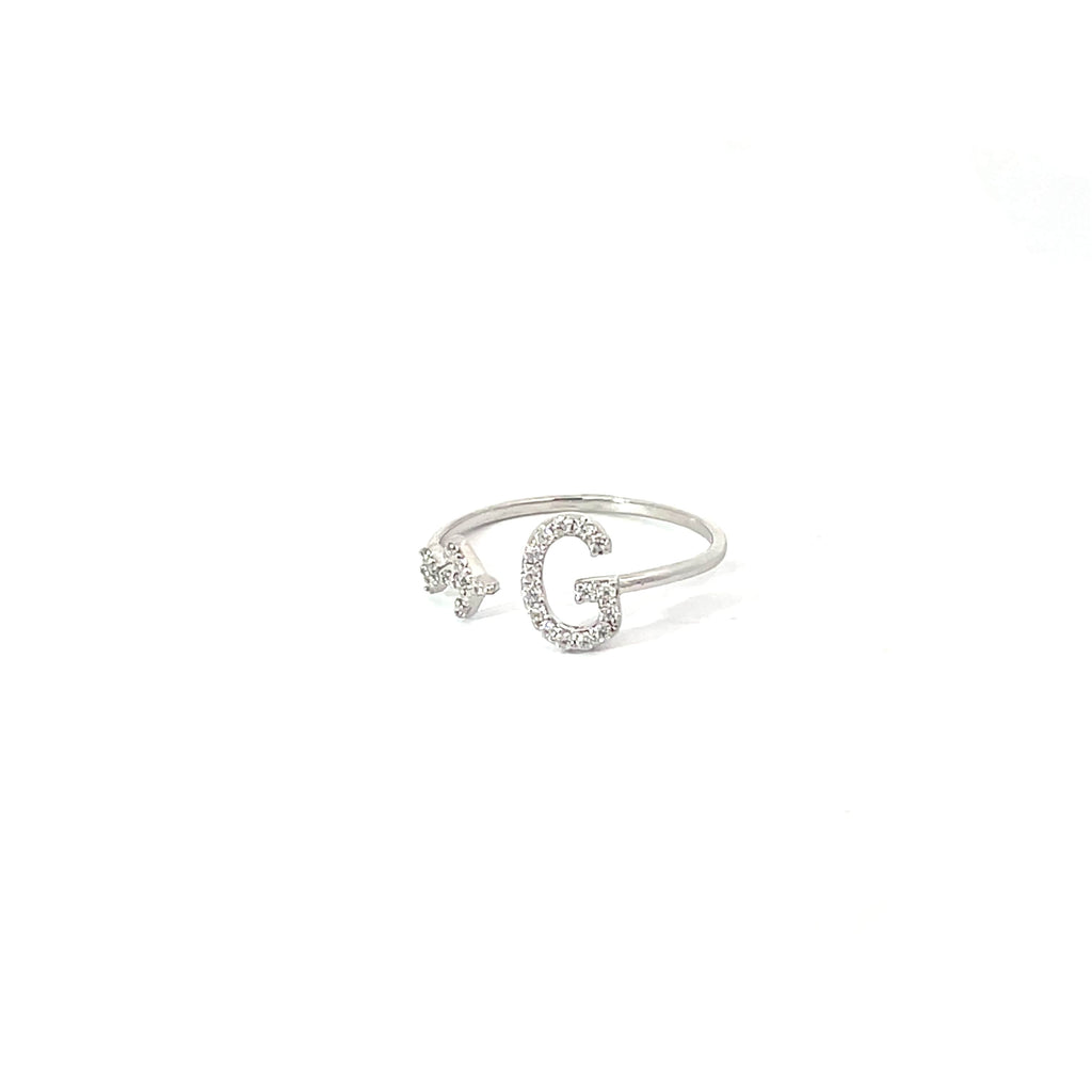 PERSONALISED G INITIAL AIRPLANE SILVER RING