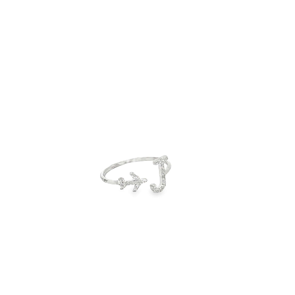 PERSONALISED J INITIAL AIRPLANE SILVER RING