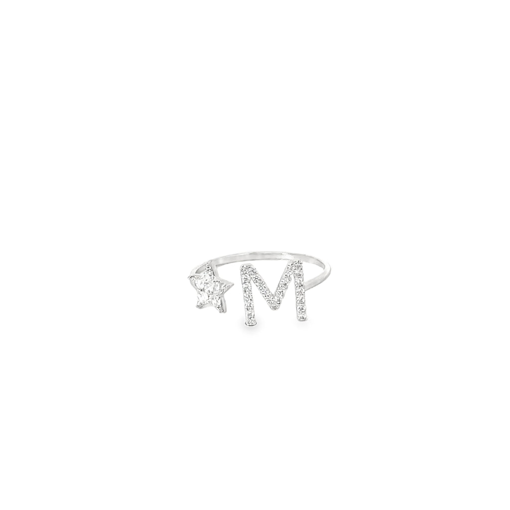 PERSONALISED M INITIAL STAR SILVER RING