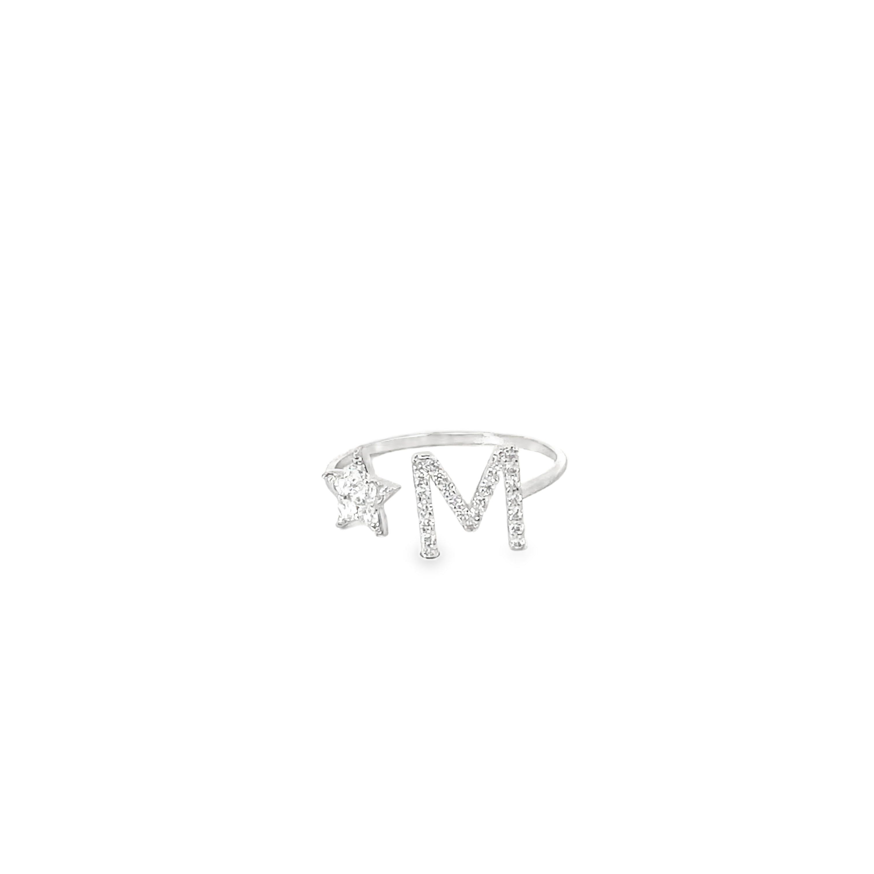 PERSONALISED M INITIAL STAR SILVER RING