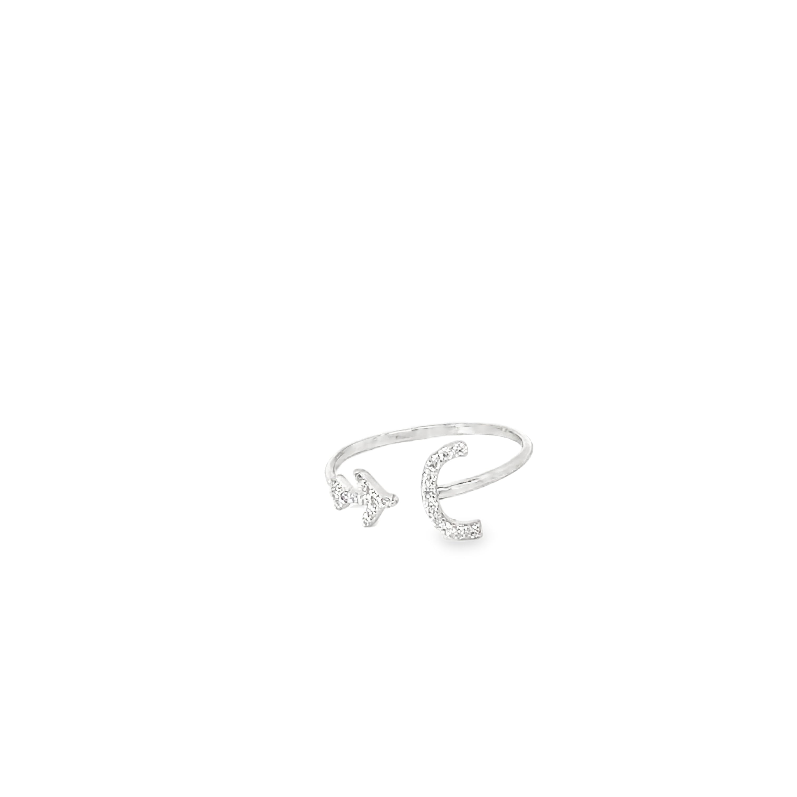 PERSONALISED C INITIAL AIRPLANE SILVER RING