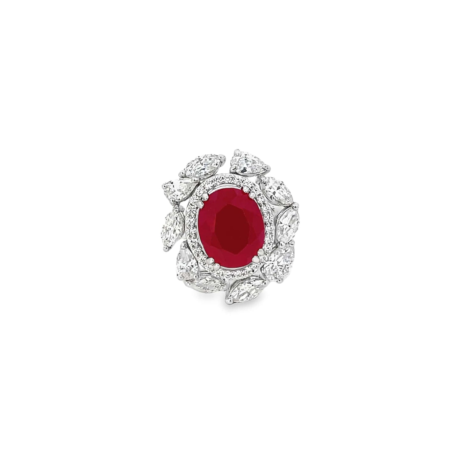 SCARLET BLOOM COCKTAIL SILVER RING