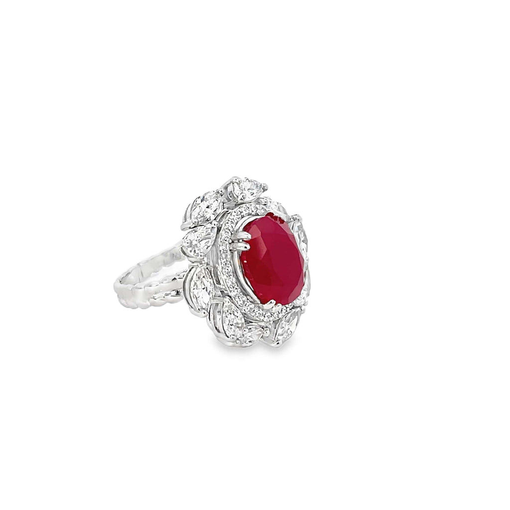 SCARLET BLOOM COCKTAIL SILVER RING