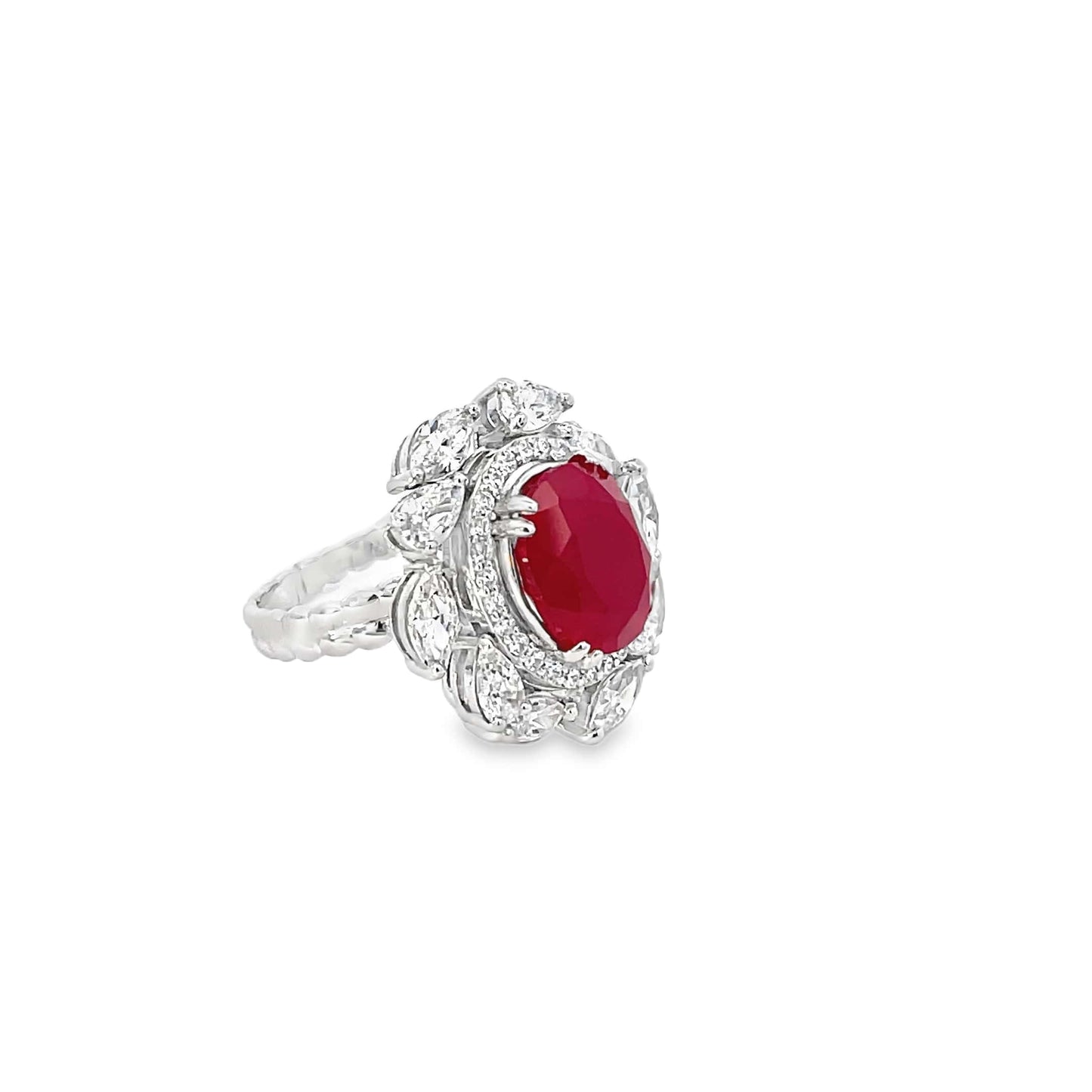 SCARLET BLOOM COCKTAIL SILVER RING