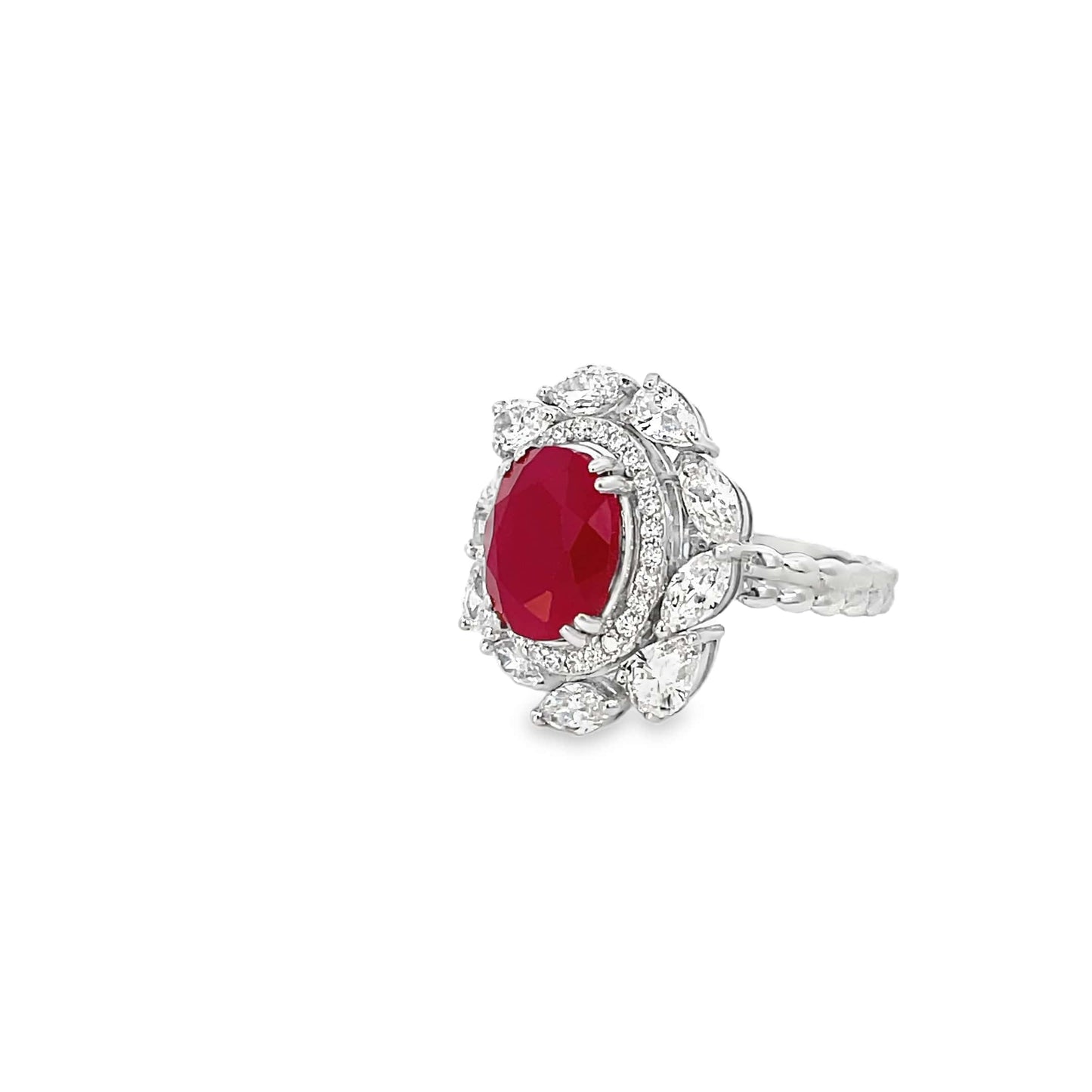 SCARLET BLOOM COCKTAIL SILVER RING
