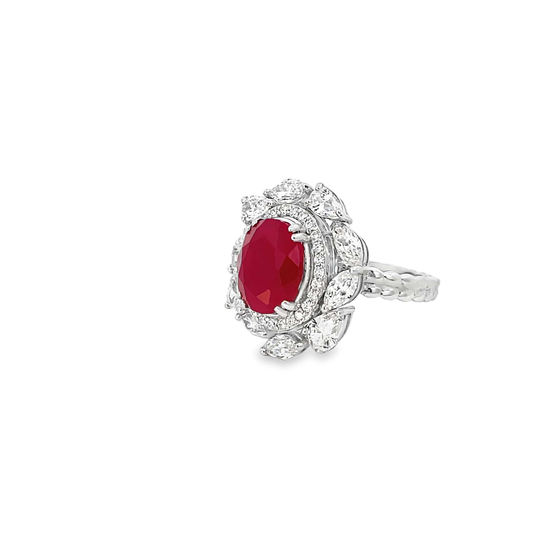 SCARLET BLOOM COCKTAIL SILVER RING
