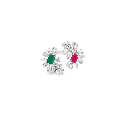 TWIN BLOOM COCKTAIL SILVER RING