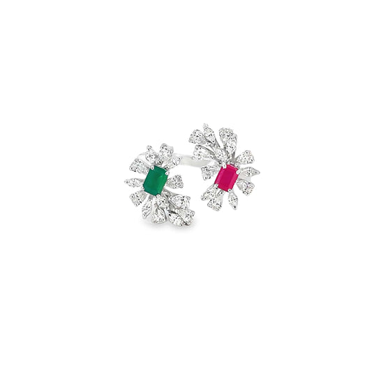 TWIN BLOOM COCKTAIL SILVER RING