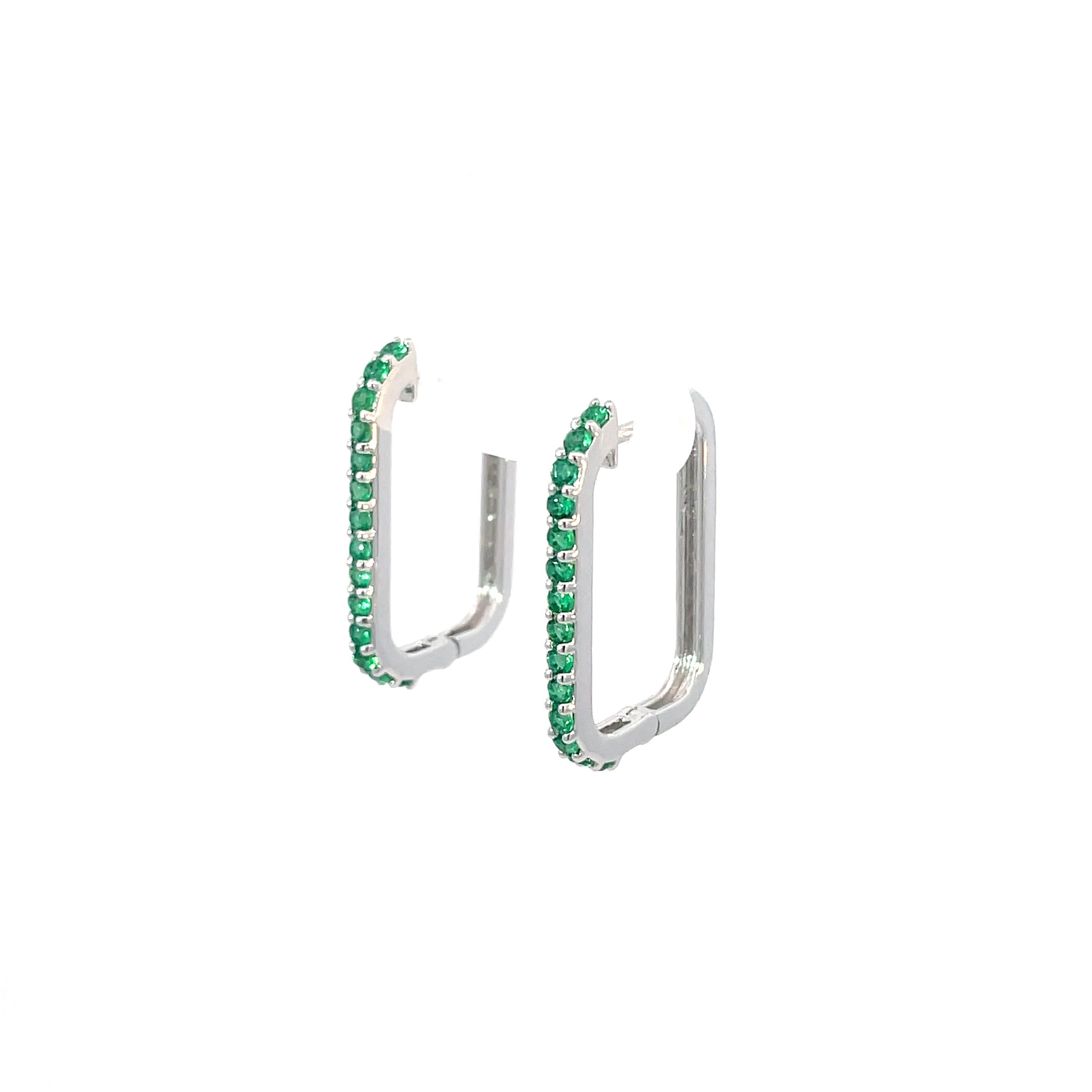 GREEN GLINT SILVER HOOPS