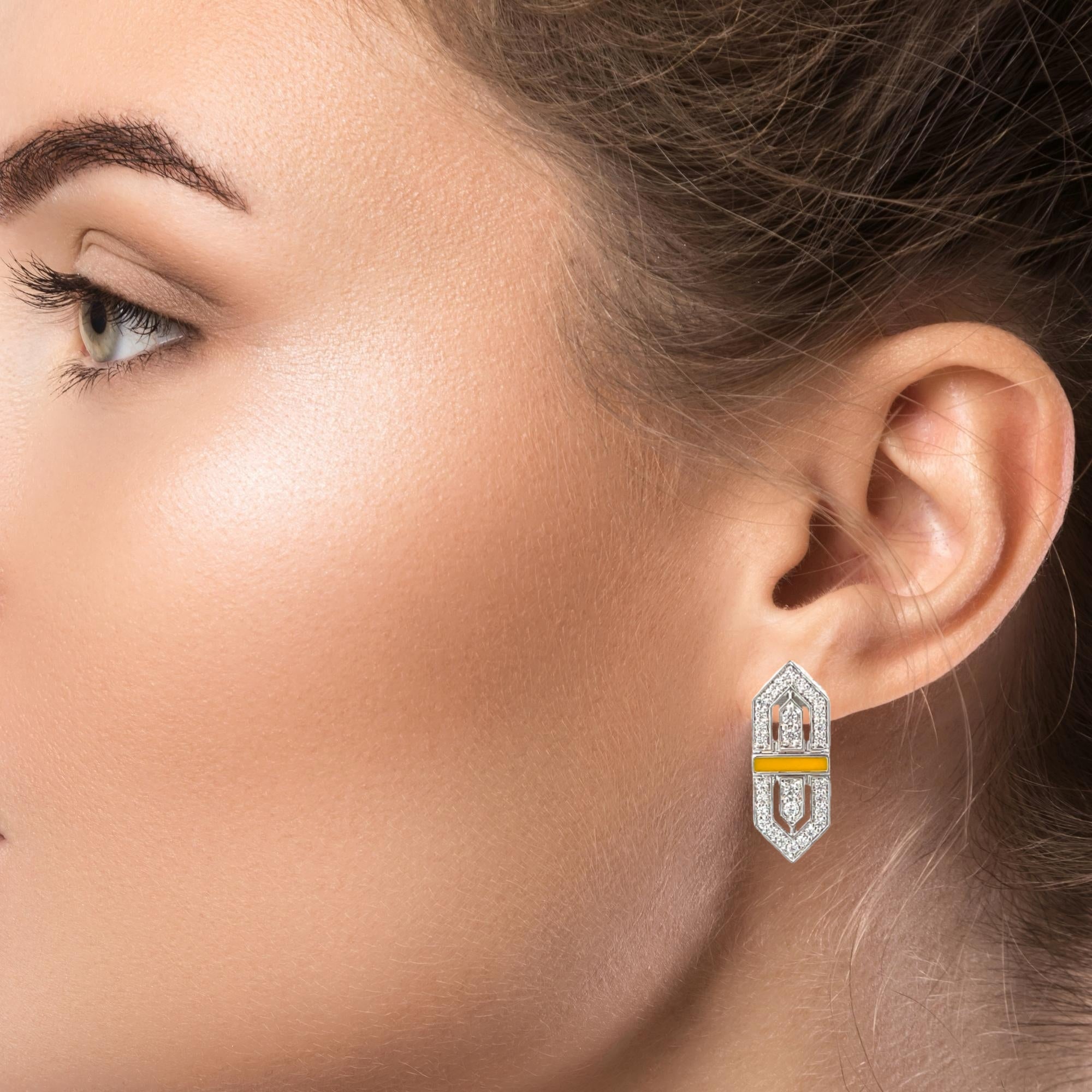 AMBER ART DECO SILVER EARRINGS