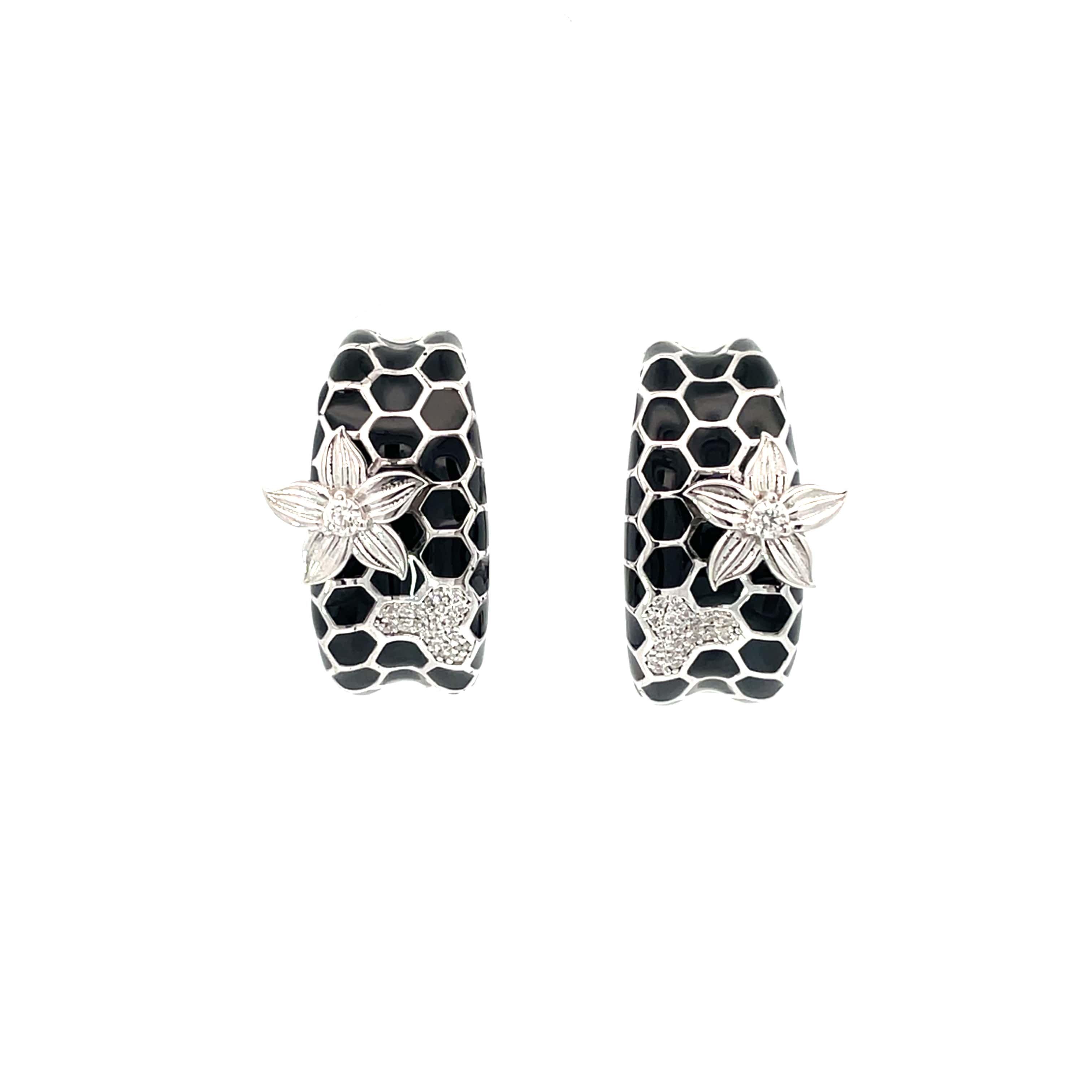ELEGANT FLORAL SILVER HOOP EARRINGS