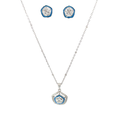 BLUE HALO SPARKLE SHIELD SILVER PENDANT SET
