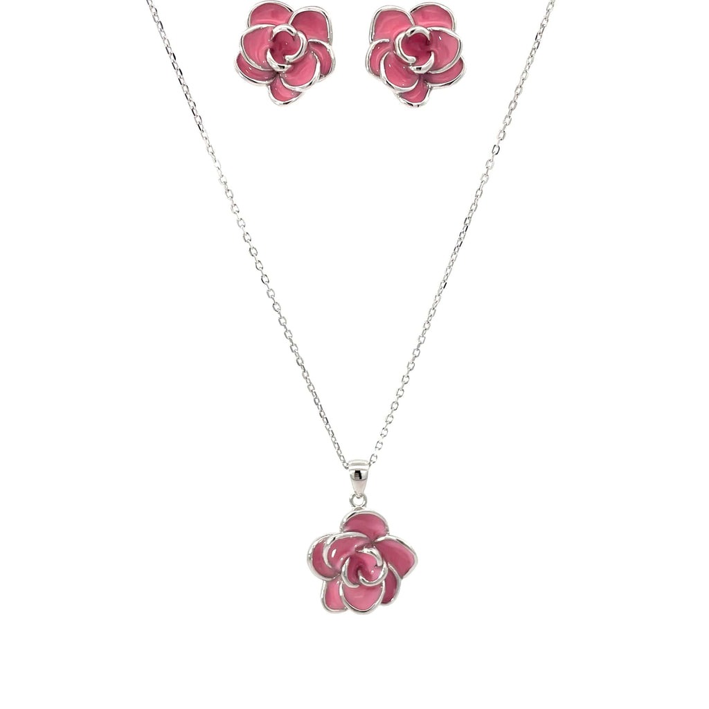 ROSE BLOOM SILVER PENDANT SET
