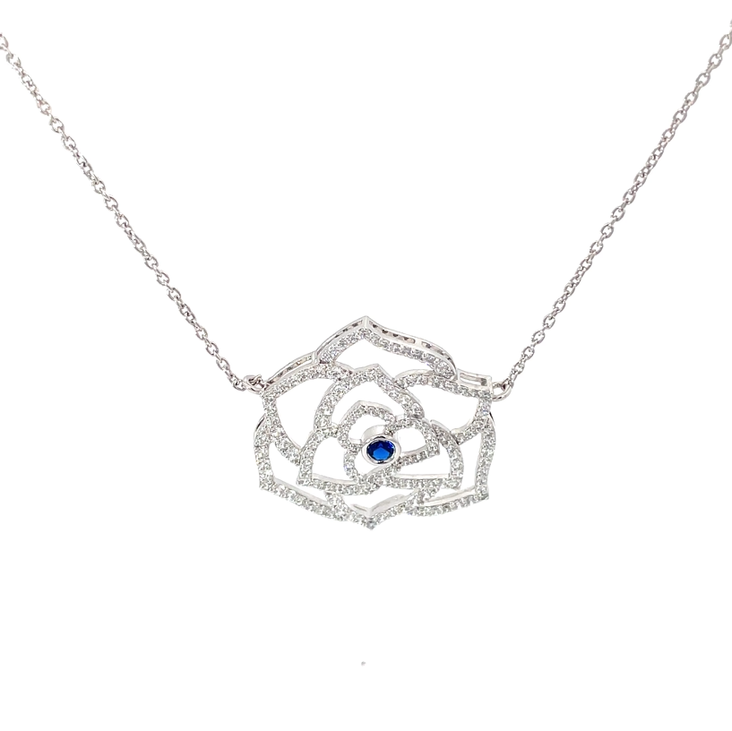 SAPPHIRE BLOOM ROSE SILVER PENDANT CHAIN